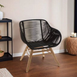 Orsina Black Rope Armchair, Back And Armrest Garden Chair, Eco-Friendly Rope Desk Chair, Lightweight Dining Chair - thumbnail 6
