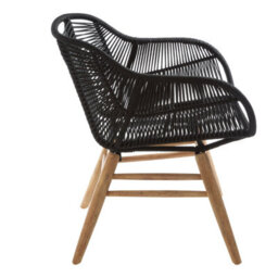 Orsina Black Rope Armchair, Back And Armrest Garden Chair, Eco-Friendly Rope Desk Chair, Lightweight Dining Chair - thumbnail 4