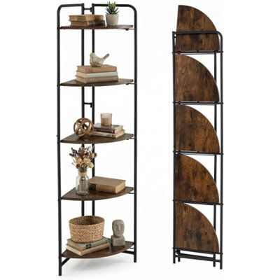 Corner Shelf 5-Tier Freestanding Wooden Bookcase Rustic Black Brown 151Cm - image 1