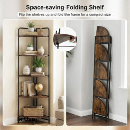 Corner Shelf 5-Tier Freestanding Wooden Bookcase Rustic Black Brown 151Cm - thumbnail 3