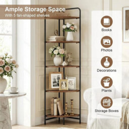 Corner Shelf 5-Tier Freestanding Wooden Bookcase Rustic Black Brown 151Cm - thumbnail 5