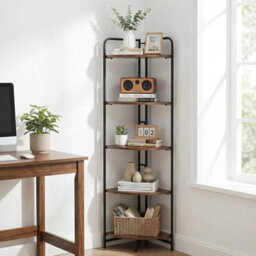 Corner Shelf 5-Tier Freestanding Wooden Bookcase Rustic Black Brown 151Cm - thumbnail 6