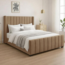 Naples Upholstered Mink Vertical Line King Size Bed Frame, Modern Luxury Floor-Standing Headboard & Footboard - thumbnail 2