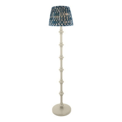 Luminosa Lighting Luminosa Carnaby Satin Almond White Paint Floor Lamp With Marlin Blue Fabric Ikat Shade 35Cm B22 - image 1