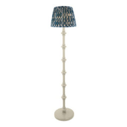 Luminosa Lighting Luminosa Carnaby Satin Almond White Paint Floor Lamp With Marlin Blue Fabric Ikat Shade 35Cm B22