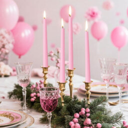Taper Dinner Candles, Non-Drip Long Candles, 7 Hour Burn Time, Paraffin Wax, Cotton Wicks, Unscented, Pink, 50 Pack - thumbnail 9
