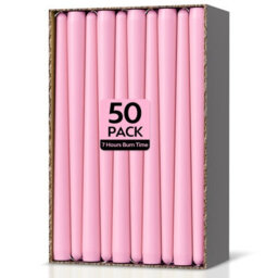 Taper Dinner Candles, Non-Drip Long Candles, 7 Hour Burn Time, Paraffin Wax, Cotton Wicks, Unscented, Pink, 50 Pack - thumbnail 1