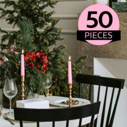 Taper Dinner Candles, Non-Drip Long Candles, 7 Hour Burn Time, Paraffin Wax, Cotton Wicks, Unscented, Pink, 50 Pack - thumbnail 4