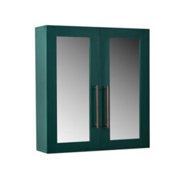 Homestylestore 600 X 650mm Dark Green Wall Mounted Mirrored Door Bathroom Cabinet And Aged Bronze T Bar Handles - thumbnail 1