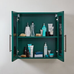 Homestylestore 600 X 650mm Dark Green Wall Mounted Mirrored Door Bathroom Cabinet And Aged Bronze T Bar Handles - thumbnail 2