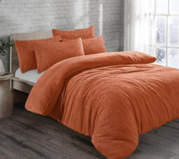Velosso Orange Plain Teddy Fleece Duvet Cover And Pillowcase Set King