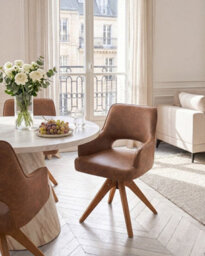 Beliani Dining Chair Swivel Moravia Faux Leather Brown - thumbnail 2