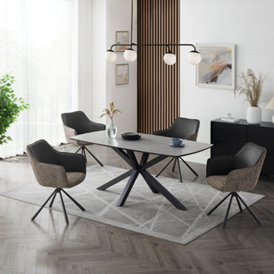 Home Detail Verona Grey Ceramic Dining Table & Grey/beige Fabric Porto Swivel Chairs, 4 Seater - image 1