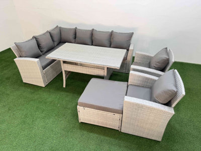 Fimous 9 Seater Rattan Garden Furniture Set Outdoor Patio Dining Corner Sofa Sets With Dining Table 2 Chairs Big Footstool - image 1