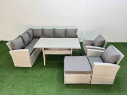 Fimous 9 Seater Rattan Garden Furniture Set Outdoor Patio Dining Corner Sofa Sets With Dining Table 2 Chairs Big Footstool - thumbnail 2