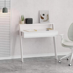 Wall Mounted Matt White Home Office Desk 1 Drawer 1 Shelf - thumbnail 1