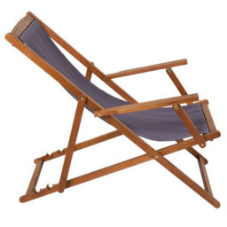 Charles Bentley Folding Fsc Eucalyptus Wooden Deck Chair Beach Sun Lounger Grey - thumbnail 3