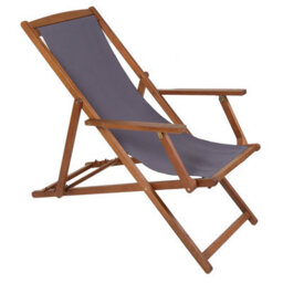 Charles Bentley Folding Fsc Eucalyptus Wooden Deck Chair Beach Sun Lounger Grey - thumbnail 1