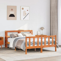 Berkfield Bed Frame With Headboard Without Mattress Wax Brown 135X190 Cm Double