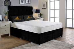 UKBEDFURNITURE Senator Black Plush  Divan Bed Base With 26 Inch Headboard & 10 Inch Orthopaedic Mattress - No Storage - thumbnail 2