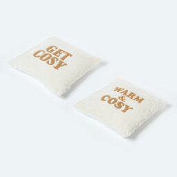 Homescapes Faux Fur Slogan Cushion Pair Plush Embroidered Design - thumbnail 5