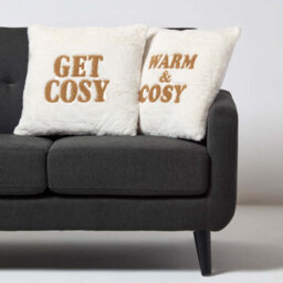 Homescapes Faux Fur Slogan Cushion Pair Plush Embroidered Design - thumbnail 2