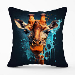 Warren Reed Designer Blue Giraffe Face Splashart Outdoor Cushion 45Cm X 45Cm - thumbnail 1