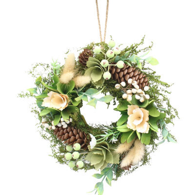 Urbn-Living Urbnliving 25Cm Green Brown & White Hanging Door Wreath Round Spring Easter Christmas Wall Décor Traditional Festive - image 1