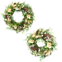 Urbn-Living Urbnliving 25Cm Green Brown & White  Hanging Door Wreath Round Spring Easter Christmas Wall Décor Traditional Festive - thumbnail 2