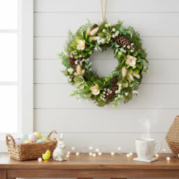 Urbn-Living Urbnliving 25Cm Green Brown & White  Hanging Door Wreath Round Spring Easter Christmas Wall Décor Traditional Festive - thumbnail 5