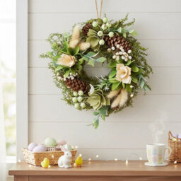 Urbn-Living Urbnliving 25Cm Green Brown & White  Hanging Door Wreath Round Spring Easter Christmas Wall Décor Traditional Festive - thumbnail 4
