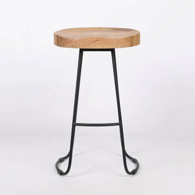 Black Frame Wooden Kitchen 64Cm Bar Stool Metal Industrial Tractor Seat - image 1
