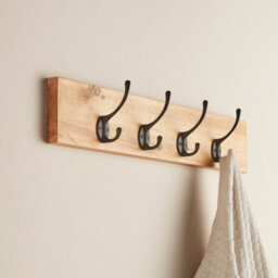 Off The Grain Wooden Coat Rack With Hooks - Wall Mounted Coat Hanger With 4 Hooks - 52Cm Length - thumbnail 2