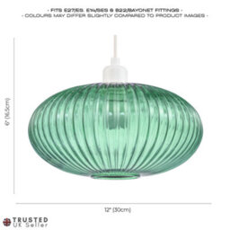 Happy Homewares Modern Designer Emerald Forest Green Line Ribbed Glass Oval Pendant Lamp Shade - thumbnail 7
