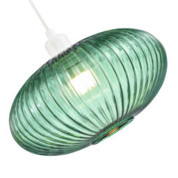 Happy Homewares Modern Designer Emerald Forest Green Line Ribbed Glass Oval Pendant Lamp Shade - thumbnail 3