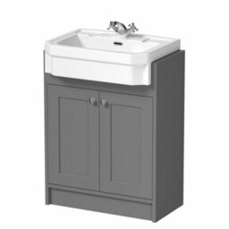 Affine Traditional Bathroom Cloakroom Suite Close Coupled Toilet Wc Grey Vanity Unit - thumbnail 5