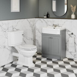 Affine Traditional Bathroom Cloakroom Suite Close Coupled Toilet Wc Grey Vanity Unit - thumbnail 1