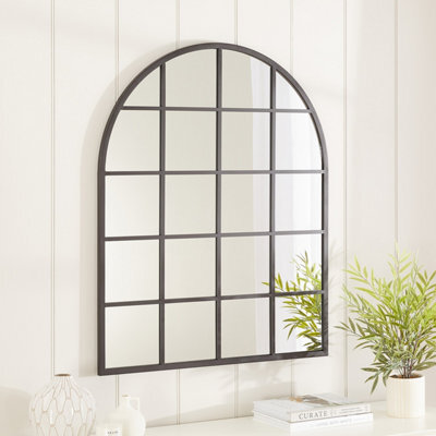 The Furniture Market Industrial Arched Black Framed Metal Window Wall Mirror 100Cm X 80Cm - image 1