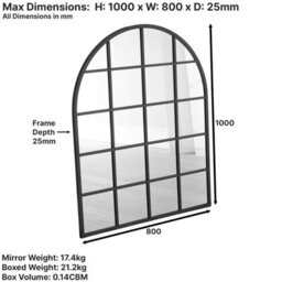 The Furniture Market Industrial Arched Black Framed Metal Window Wall Mirror 100Cm X 80Cm - thumbnail 9