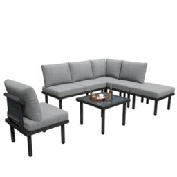 Btm 6Pc Grey Rope Garden Lounge Set With Cushions, Galvanized Iron Frame, Glass Tabletop, Adjustable Feet - thumbnail 7