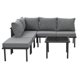 Btm 6Pc Grey Rope Garden Lounge Set With Cushions, Galvanized Iron Frame, Glass Tabletop, Adjustable Feet - thumbnail 8