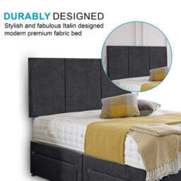 Dining Tables Chelsea Headboard Divan Set, 2 Drawer On Same Side With Sprung 1500 Comfort Mattress - Chenille Charcoal - Double - thumbnail 3