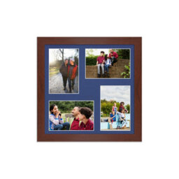 AK Frames 12X12 Rose Wood Modern Multi Photo Frame With Blue Mount - Holds 4 Apertures (4X) 6X4 Photos - thumbnail 1