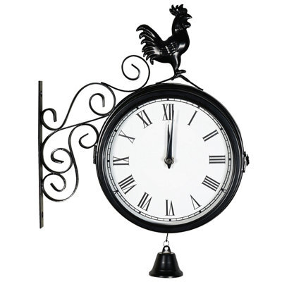 St Helens Home & Garden Vintage Outdoor Double Sided Station Clock 20Cm With Metal Cockerel Rooster Chicken