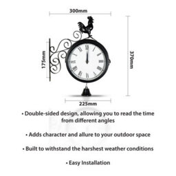 St Helens Home & Garden Vintage Outdoor Double Sided Station Clock 20Cm With Metal Cockerel Rooster Chicken - thumbnail 3