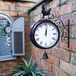 St Helens Home & Garden Vintage Outdoor Double Sided Station Clock 20Cm With Metal Cockerel Rooster Chicken - thumbnail 2
