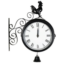 St Helens Home & Garden Vintage Outdoor Double Sided Station Clock 20Cm With Metal Cockerel Rooster Chicken - thumbnail 1