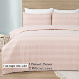 MHG Textiles Waffle Stripe Duvet Cover Set - Soft 200Tc Polycotton Blend, Hotel Quality Bedding - (King, Dusty Pink) - thumbnail 3