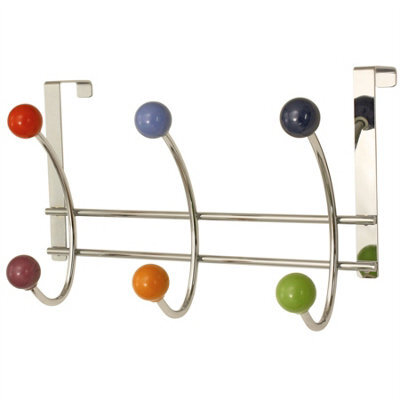 Keypak Over Door Hanger With 6 Multi-Coloured Ceramic Hooks - 27Cm - Strong Metal Rack For Coats, Bags, Towels - No Drilling - image 1