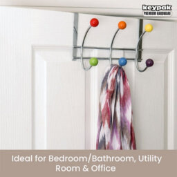 Keypak Over Door Hanger With 6 Multi-Coloured Ceramic Hooks - 27Cm - Strong Metal Rack For Coats, Bags, Towels - No Drilling - thumbnail 5